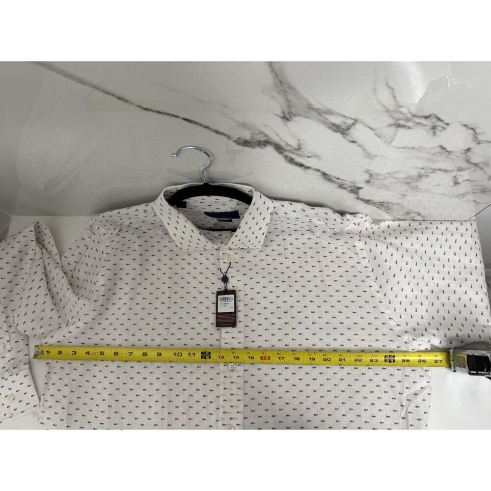 NWT David Donahue White Button Down Fishbone Pattern Fusion Linen 15.5 3…​ - Picture 11 of 11